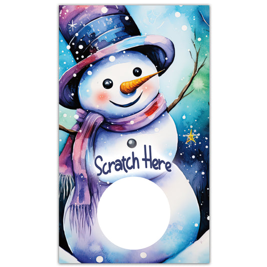Winter Christmas Snowman Scratch Off Card, winter cards, snowman cards, Snowman Christmas, Christmas card, Christmas scratch card, Snowing, Scarf, top hat