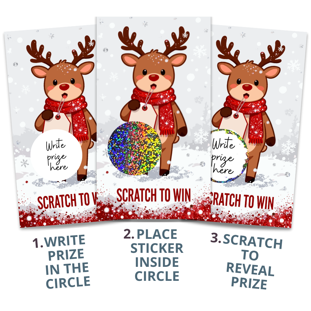 Cute Christmas Reindeer Winter Snow Glitter Scratch Off Cards