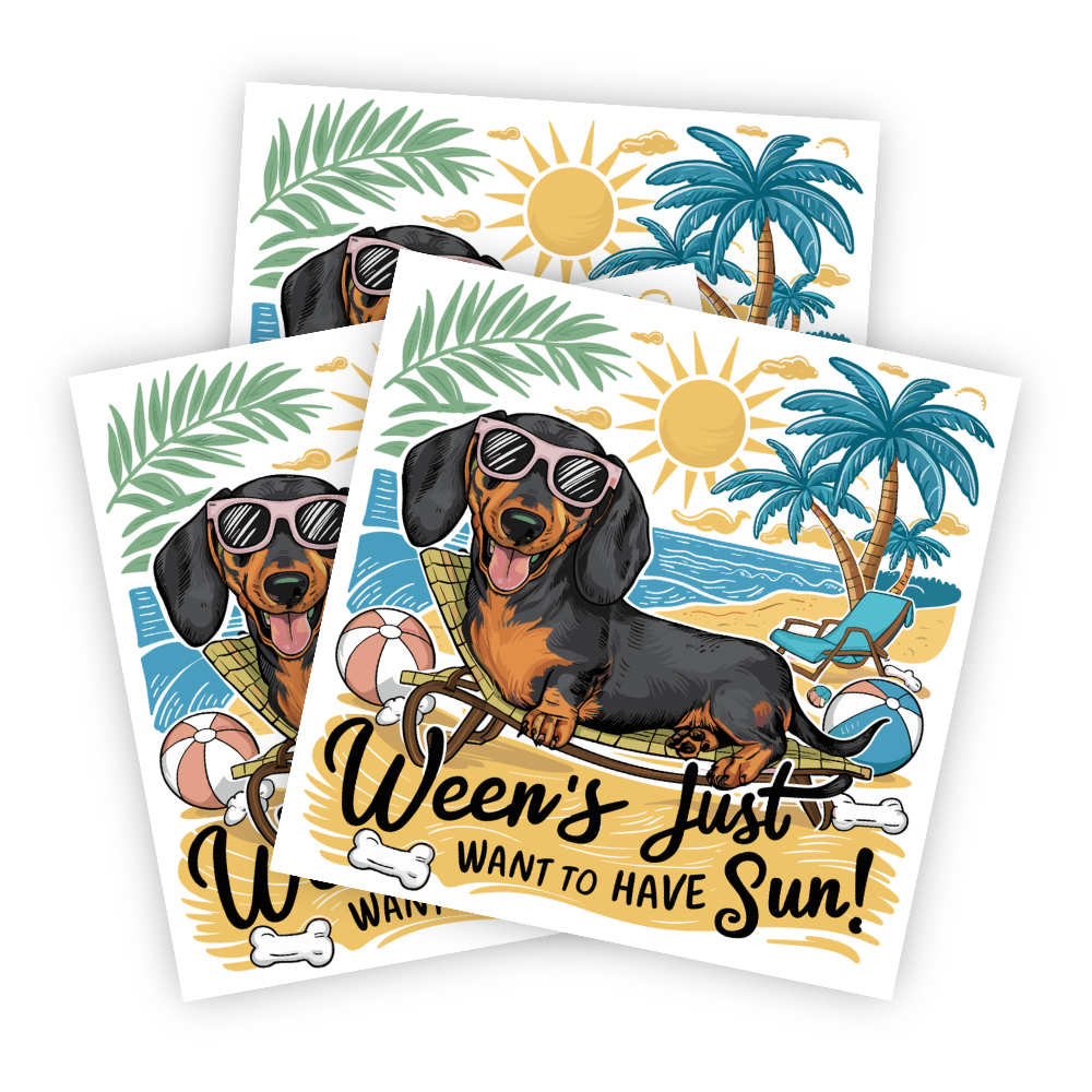 Dachshund camping sticker, Dachshund floral sticker, Cute dog sticker, Summer dog sticker, Dachshund cartoon sticker, Dachshund heart sticker, Dachshund pet sticker, Dachshund art sticker, Dachshund sticker gift, Kawaii dachshund sticker, Dachshund beach sticker, Dachshund sun sticker