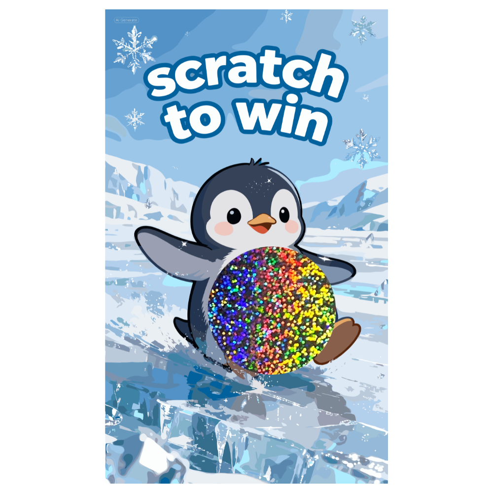 Cute Winter Penguin on Ice Scratch off Card