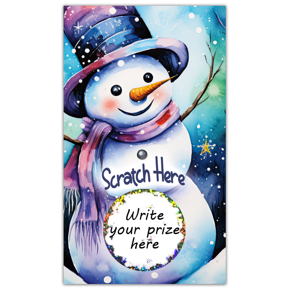 Winter Christmas Snowman Scratch Off Card, winter cards, snowman cards, Snowman Christmas, Christmas card, Christmas scratch card, Snowing, Scarf, top hat