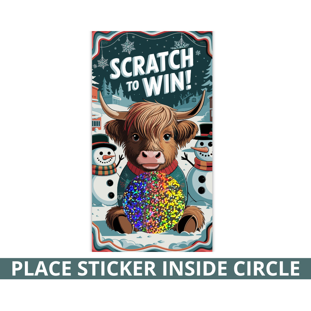 winter highland cow scratch off card, highland cow scratch card, winter cow party game, scratch off card winter theme, cow scratch card giveaway, highland cow holiday card, cow-themed party game, rustic scratch off card, winter-themed scratch card, highland cow birthday game, winter baby shower scratch card, cow lover gift card, country winter scratch card, cute highland cow card, cow scratch off prize