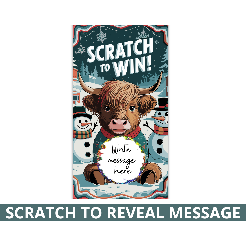 Winter Highland Cow Scratch Off Card