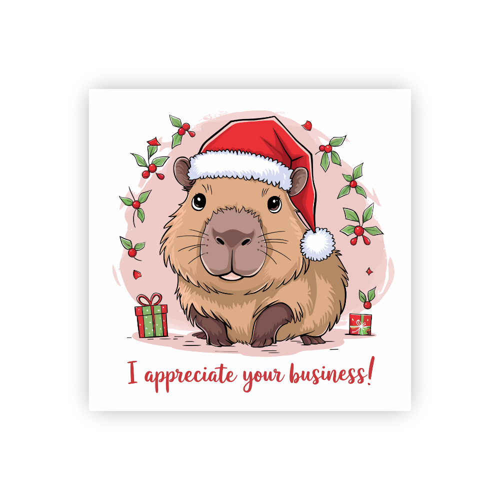 Cute Capybara Sticker, Winter Capybara Decal, Capybara Appreciation Sticker, Business Thank You Sticker, Adorable Capybara Art, Funny Capybara Sticker, Capybara Lover Gift, Winter Animal Sticker, Handmade Capybara Sticker, Capybara in Snow, Holiday Capybara Sticker, Cute Animal Sticker, Capybara Collectibles, Seasonal Capybara Art, Appreciation Sticker for Business, Winter-Themed Animal Sticker, Custom Capybara Decal, Capybara Holiday Gift, Capybara Humor Sticker, Festive Capybara Art, Capybara Winter Scene