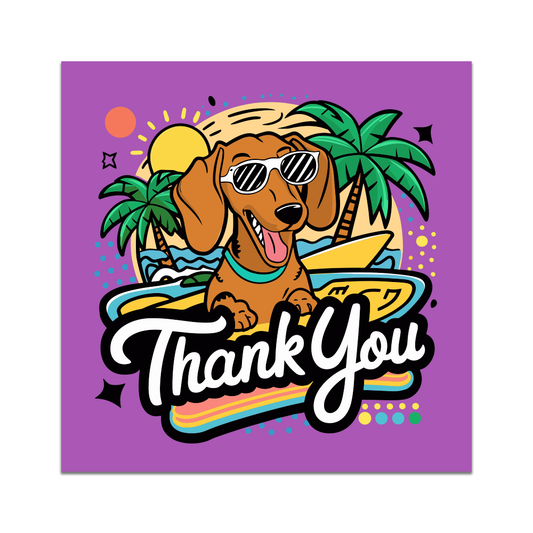 Dachshund thank you sticker, Neon dog sticker, Cute Dachshund sticker, Bright thank you sticker, Pet lover sticker, Dog themed stationery, Vibrant Dachshund sticker, Thank you card sticker, Neon color stickers, Dachshund appreciation sticker, Handmade dog sticker, Neon pet sticker, Colorful thank you sticker, Dachshund gift sticker, Creative pet stickers, Puppy thank you sticker, Small business stickers, Unique Dachshund sticker