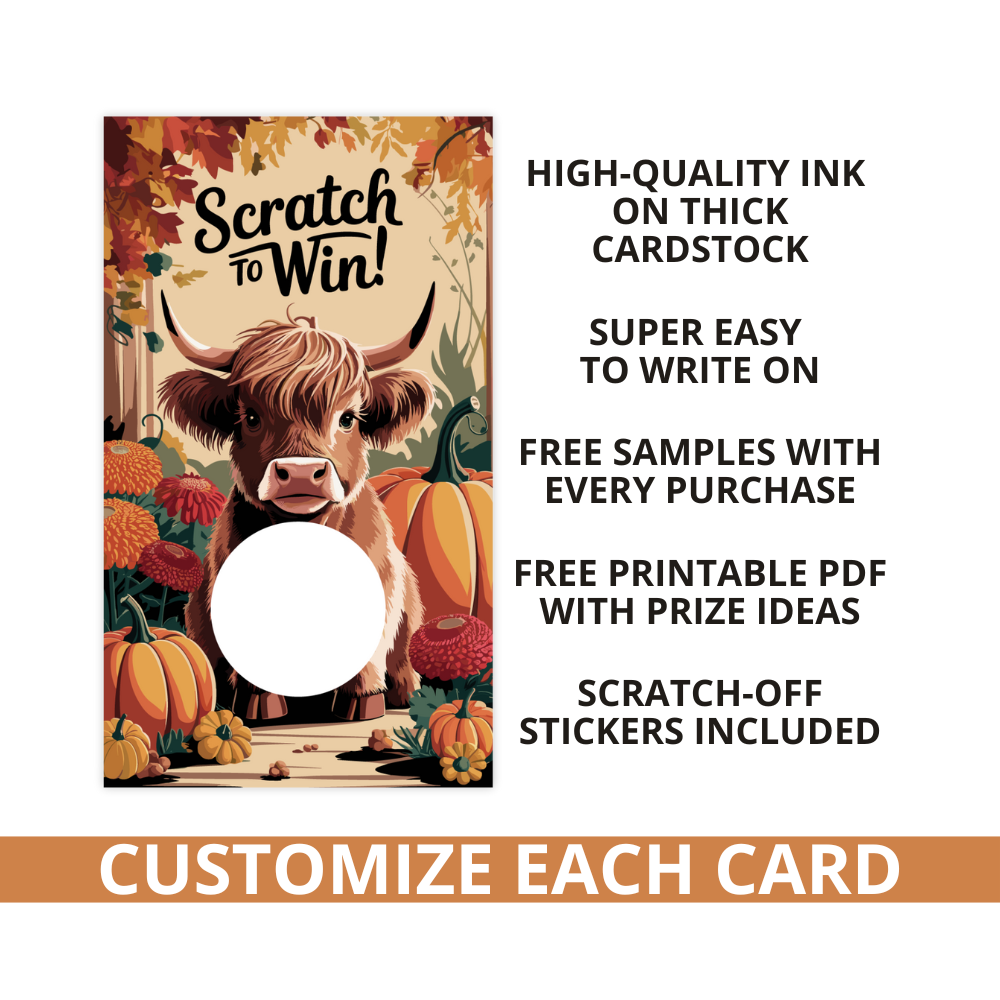 Fall baby Highland cow scratch off card, Autumn scratch off card, Highland cow scratch off, Baby cow scratch off card, Thanksgiving scratch off, Fall-themed scratch off, Highland cow giveaway card, Harvest scratch off, Cute cow scratch off, Autumn baby animal card, Fall scratch off game, Thanksgiving game card, Rustic fall card, Cozy autumn scratch off, Baby cow giveaway, Highland cow theme, Fall prize card, Harvest baby cow card, Baby cow fall theme, Seasonal scratch off card, Fall scratch-off card