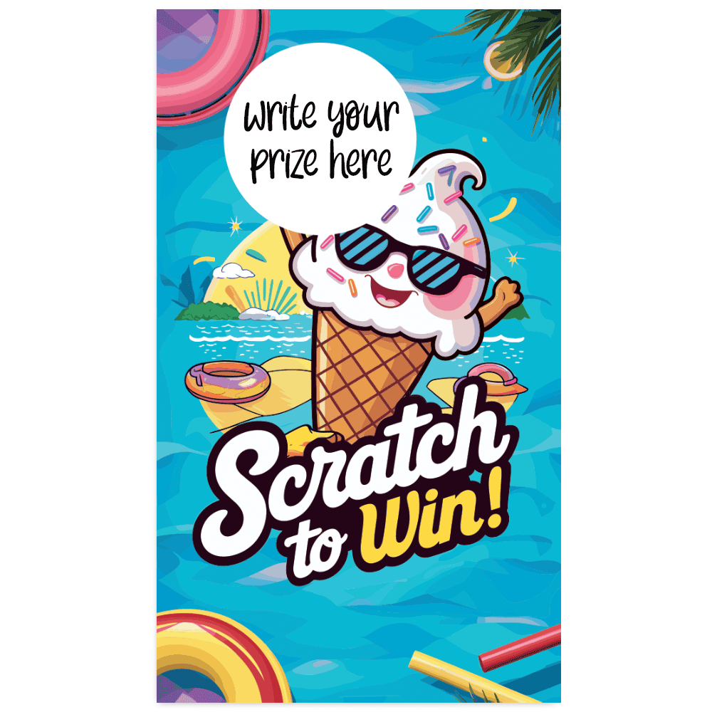 , summer event scratch off card, fun prizes scratch off card, scratch and win scratch off card, summer contest scratch off card, ice cream cones scratch off card, summer activities scratch off card, cool rewards scratch off card, summer scratchers scratch off card, ice cream sundaes scratch off card, summer promotions scratch off card, ice cream parlor scratch off card, summer raffle scratch off card, ice cream shop scratch off card, summer scratch-off scratch off card