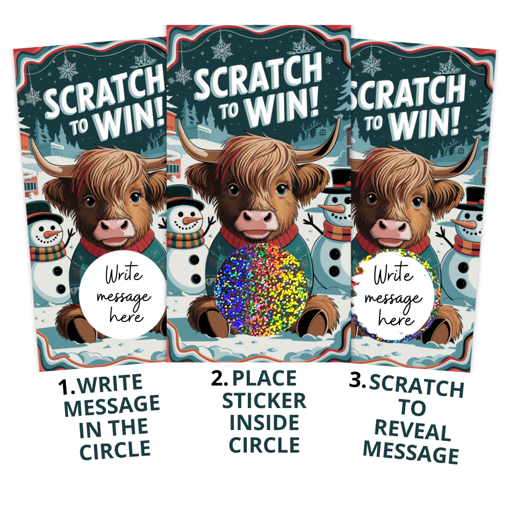 winter highland cow scratch off card, highland cow scratch card, winter cow party game, scratch off card winter theme, cow scratch card giveaway, highland cow holiday card, cow-themed party game, rustic scratch off card, winter-themed scratch card, highland cow birthday game, winter baby shower scratch card, cow lover gift card, country winter scratch card, cute highland cow card, cow scratch off prize