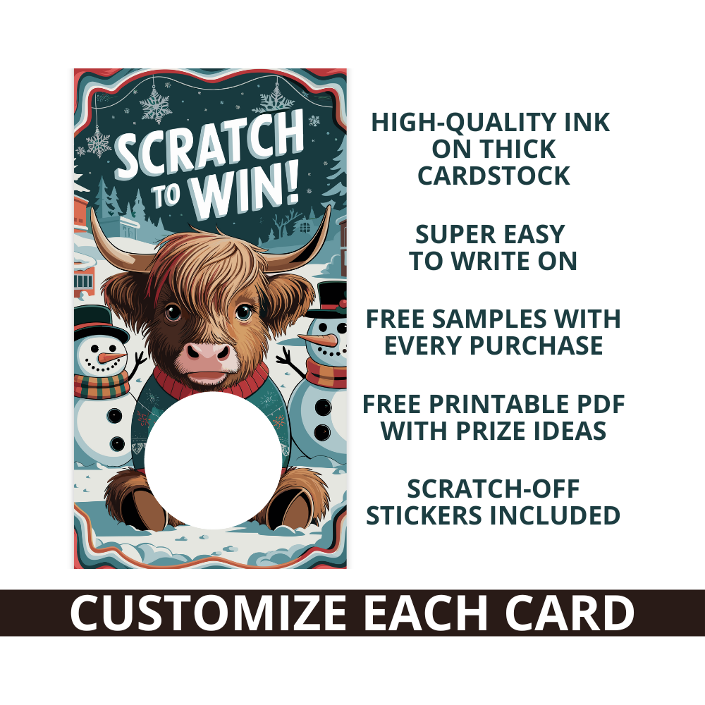 winter highland cow scratch off card, highland cow scratch card, winter cow party game, scratch off card winter theme, cow scratch card giveaway, highland cow holiday card, cow-themed party game, rustic scratch off card, winter-themed scratch card, highland cow birthday game, winter baby shower scratch card, cow lover gift card, country winter scratch card, cute highland cow card, cow scratch off prize