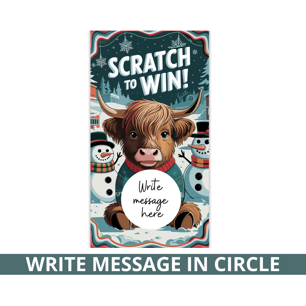 winter highland cow scratch off card, highland cow scratch card, winter cow party game, scratch off card winter theme, cow scratch card giveaway, highland cow holiday card, cow-themed party game, rustic scratch off card, winter-themed scratch card, highland cow birthday game, winter baby shower scratch card, cow lover gift card, country winter scratch card, cute highland cow card, cow scratch off prize