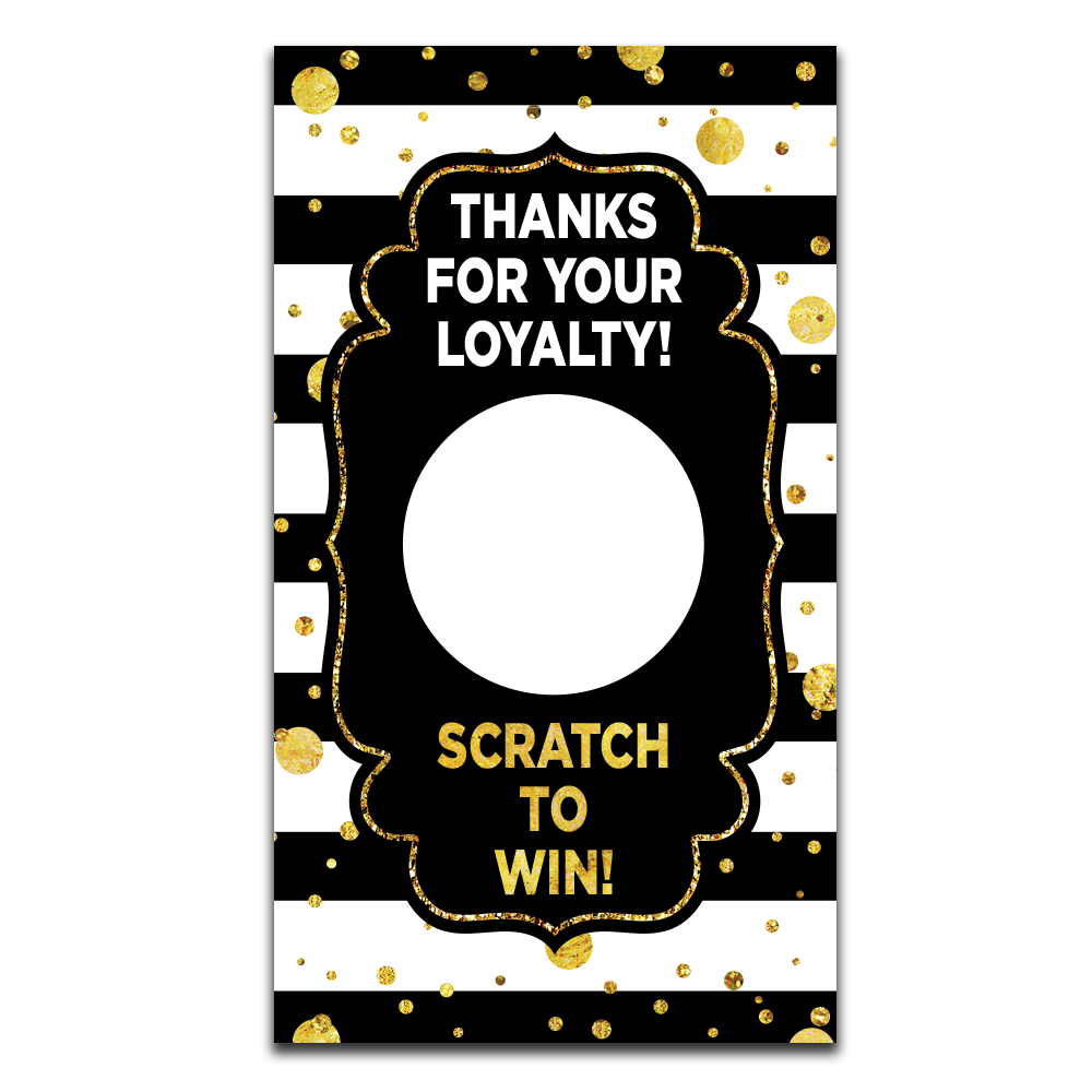 Gold and Black Stripes Loyalty Scratch Off Cards!