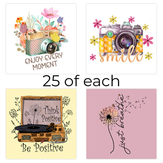 Positive Floral Sticker Mix pack of 100 stickers (4 styles)