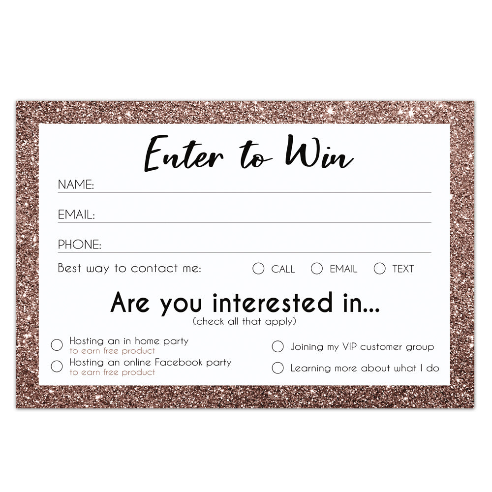 Rose Gold Glitter Enter to Win Cards – Unicorn Smiles rose-gold-glitter-enter-to-win-cards-unicorn-smiles