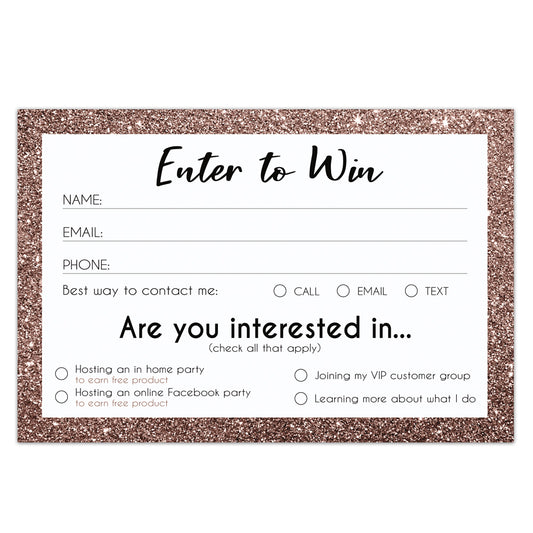 Rose Gold Glitter Enter to Win Cards