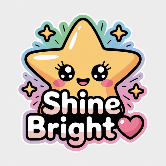Colorful Shine Bright Star and Heart Positivity Sticker