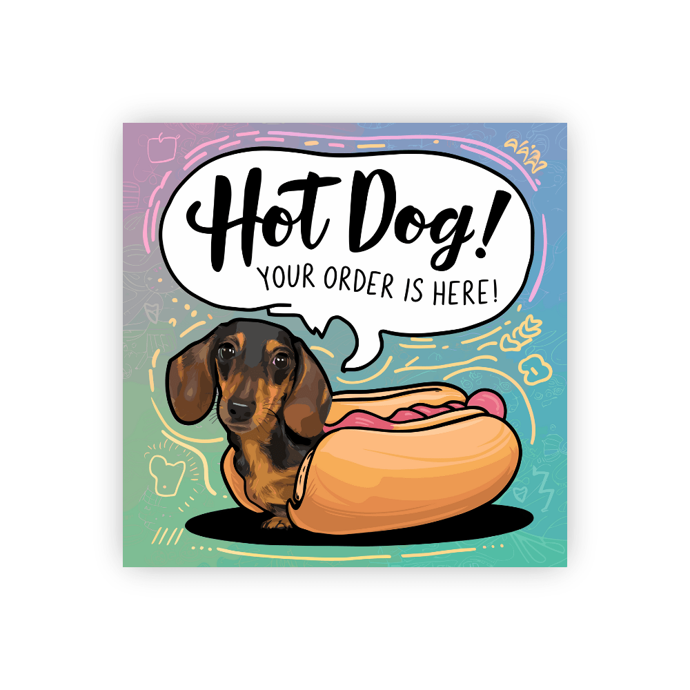 Funny dachshund sticker, Dachshund hot dog sticker, Hot dog dachshund, Wiener dog sticker, Dachshund vinyl sticker, Funny dog sticker, Dachshund humor sticker, Dachshund decal, Hot dog sticker, Dachshund cartoon sticker, Funny pet sticker, Dachshund order sticker, Cute dachshund sticker, Dachshund delivery sticker, Dog lover sticker, Dachshund gift, Dachshund pun sticker, Hot dog pun sticker, Dachshund meme sticker, Dachshund on wheels, Funny animal sticker