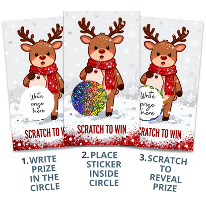 Cute Christmas Reindeer Winter Snow Glitter Scratch Off Cards