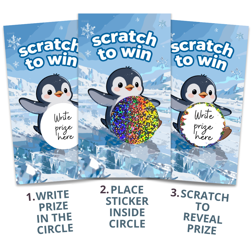 Cute Winter Penguin on Ice Scratch off Card