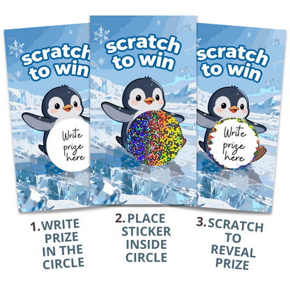 Cute Winter Penguin on Ice Scratch off Card