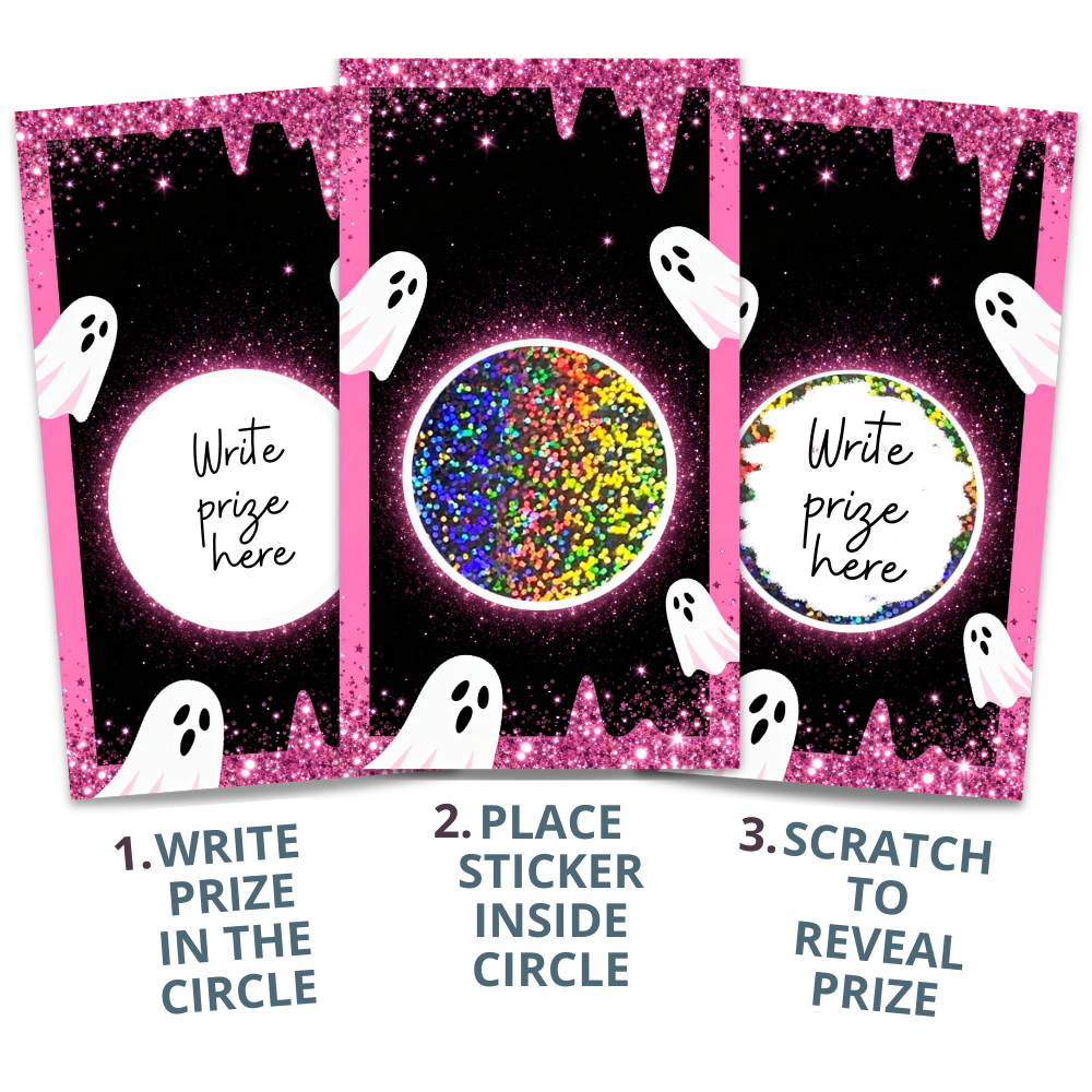 Spooky Pink Glitter Ghost Halloween Scratch Off Card