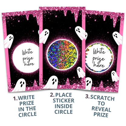 Spooky Pink Glitter Ghost Halloween Scratch Off Card