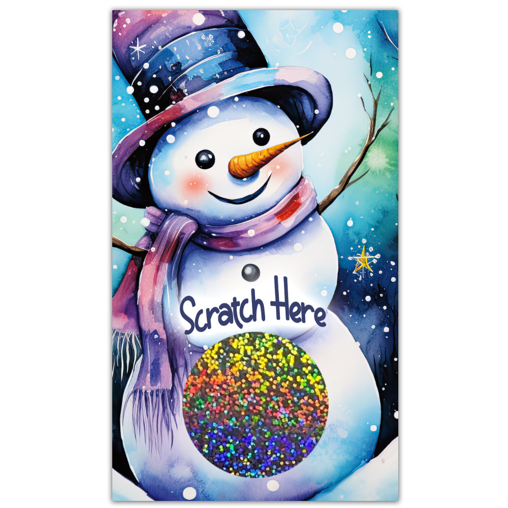 Winter Christmas Snowman Scratch Off Card, winter cards, snowman cards, Snowman Christmas, Christmas card, Christmas scratch card, Snowing, Scarf, top hat