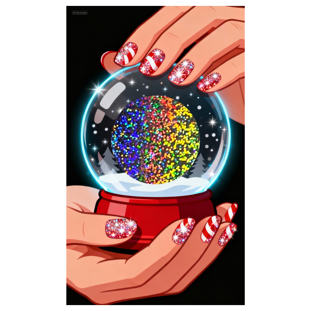 Winter Snow Globe with Candy Cane Glitter Nails Scratch Off Card