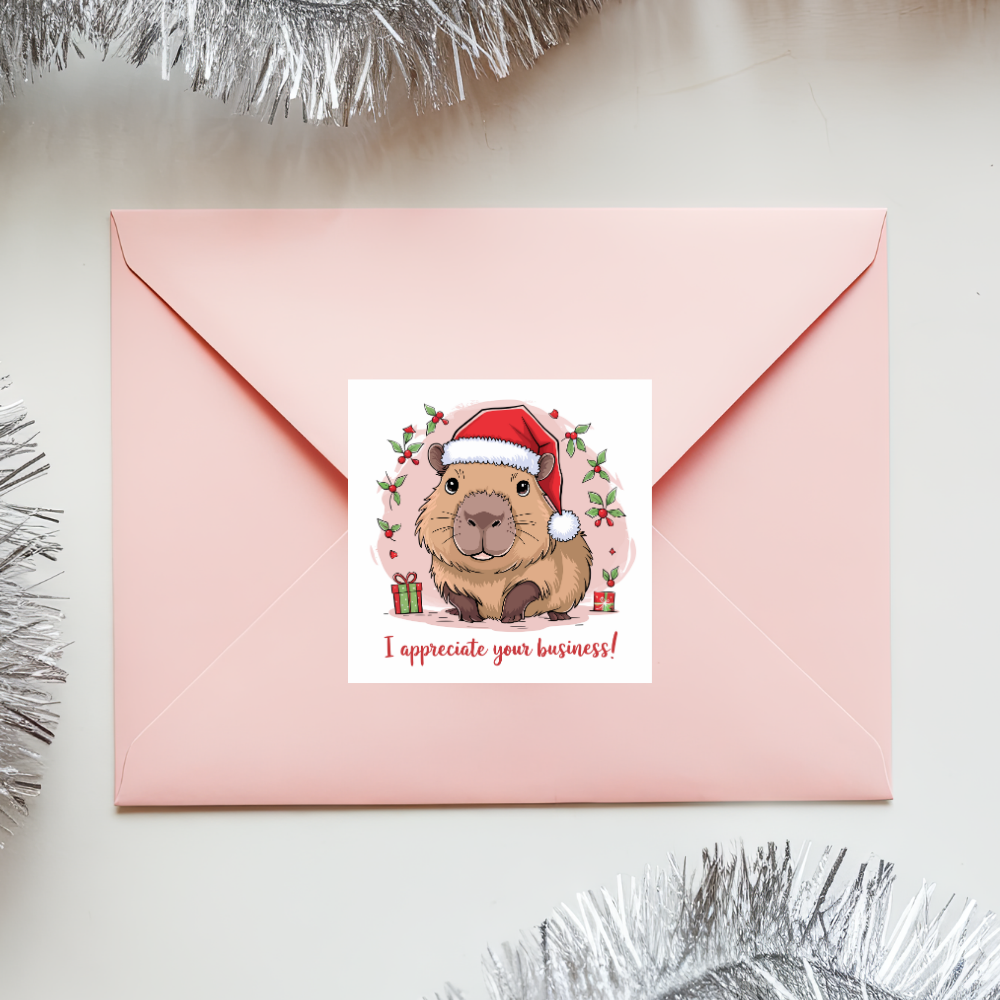 Cute Winter Capybara Sticker "I appreciate your business"