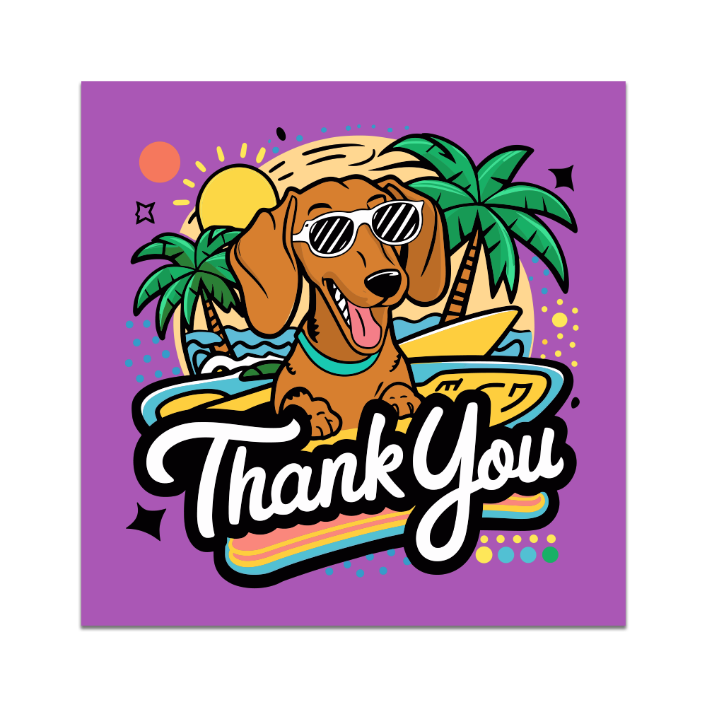 Dachshund thank you sticker, Neon dog sticker, Cute Dachshund sticker, Bright thank you sticker, Pet lover sticker, Dog themed stationery, Vibrant Dachshund sticker, Thank you card sticker, Neon color stickers, Dachshund appreciation sticker, Handmade dog sticker, Neon pet sticker, Colorful thank you sticker, Dachshund gift sticker, Creative pet stickers, Puppy thank you sticker, Small business stickers, Unique Dachshund sticker