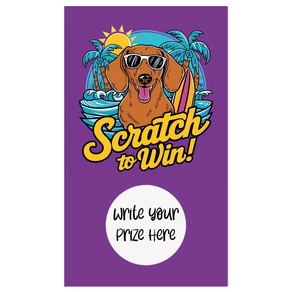 Wiener dog scratch-off card, Dachshund scratch-off card, Summer scratch-off card, Dog-themed scratch-off card, Wiener dog summer card, Dachshund summer card, Fun scratch-off card, Cute dog scratch-off card, Summer party scratch-off card, Wiener dog party game, Dachshund party game, Wiener dog scratch-off game, Dachshund scratch-off game, Summer giveaway card, Wiener dog giveaway card, Dachshund giveaway card