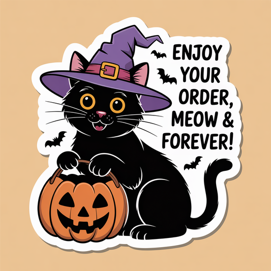 cute halloween cat stickers, halloween cat enjoy your order stickers, meow and forever halloween stickers, halloween packaging stickers, halloween thank you stickers, halloween small business stickers, spooky cute cat stickers, kawaii halloween cat stickers, halloween order stickers, halloween shipping stickers, halloween customer thank you stickers, halloween happy mail stickers, halloween business packaging stickers, halloween envelope stickers, halloween cat vinyl stickers, halloween laptop stickers, hal