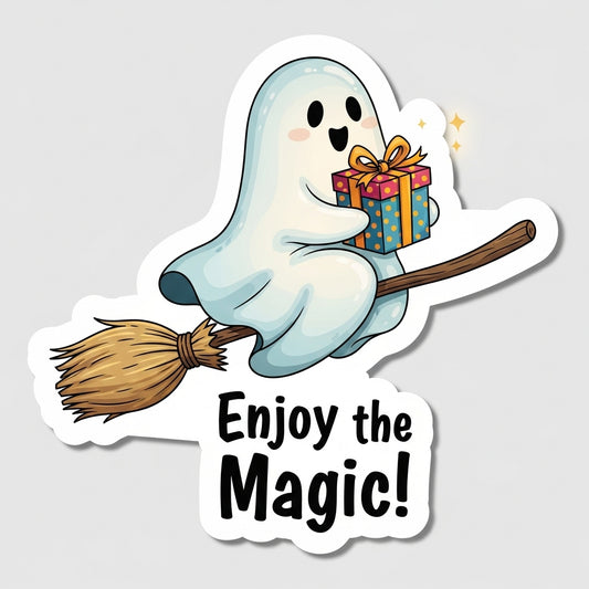 enjoy the magic sticker, halloween ghost sticker, cute ghost sticker, october ghost sticker, fall ghost sticker, autumn ghost sticker, spooky ghost sticker, kawaii ghost sticker, halloween cute sticker, halloween october sticker, halloween fall sticker, ghost thank you sticker, halloween happy mail sticker, halloween packaging sticker, halloween small business sticker, ghost doodle sticker, ghost cartoon sticker, ghost kawaii sticker, ghost vinyl sticker, ghost laptop sticker, ghost water bottle sticker, gh