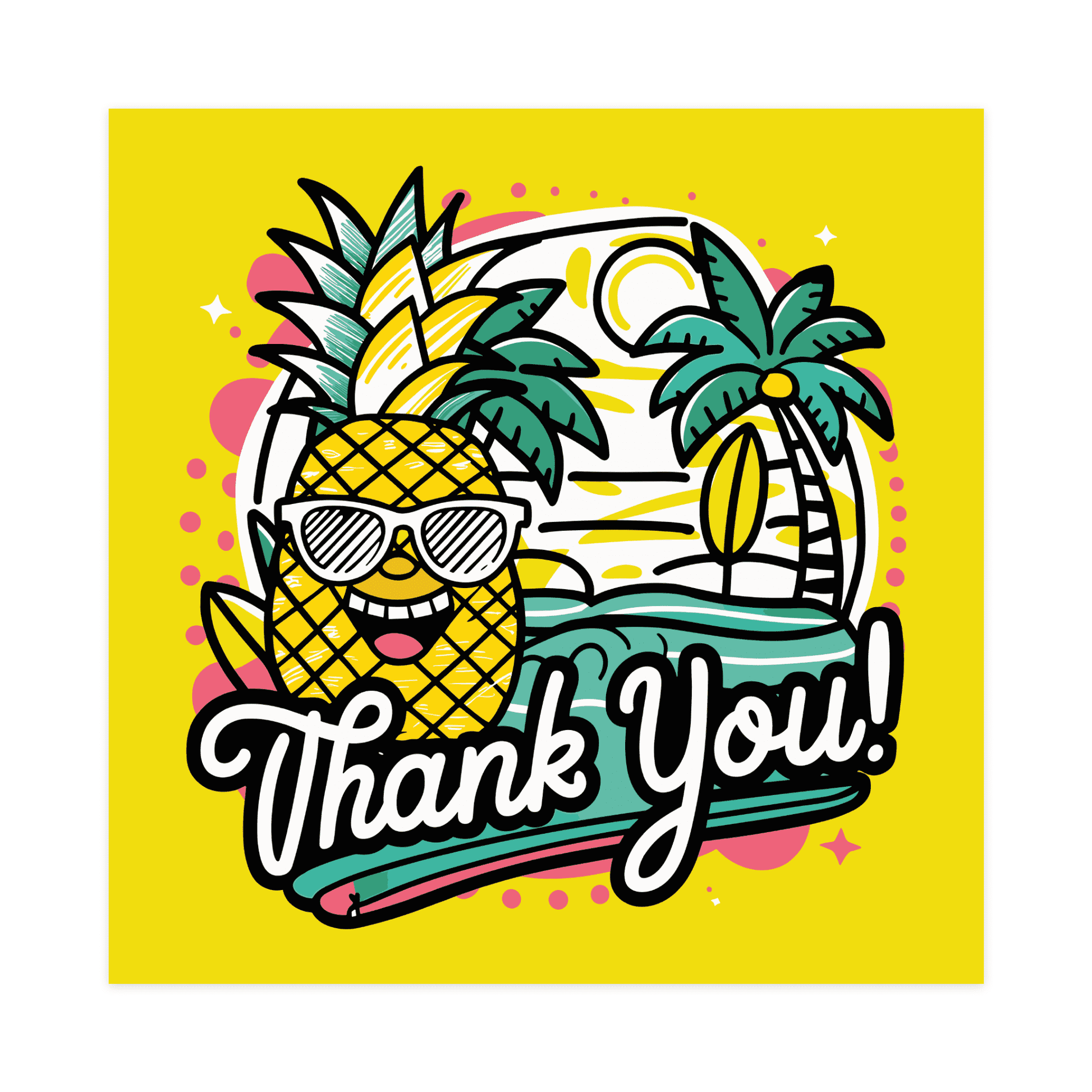 Neon pineapple sticker, Bright thank you sticker, Tropical thank you sticker, Colorful pineapple sticker, Neon color stickers, Handmade thank you sticker, Pineapple appreciation sticker, Vibrant thank you sticker, Pineapple stationery, Fun tropical sticker, Neon fruit sticker, Eco-friendly sticker, Unique pineapple sticker, Creative thank you sticker, Handcrafted sticker, Indie sticker shop, Summer fruit sticke