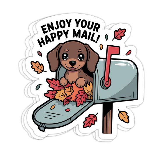 cute dachshund sticker, fall dachshund sticker, autumn dachshund sticker, dachshund happy mail sticker, dachshund enjoy your mail sticker, weiner dog sticker, cute dog sticker, fall dog sticker, autumn dog sticker, cozy fall dog sticker, pumpkin dachshund sticker, dog with scarf sticker, cute pet sticker, dachshund mail sticker, dachshund packaging sticker, happy mail sticker, enjoy your happy mail sticker, small business dog sticker, fall happy mail sticker, autumn happy mail sticker, cozy fall sticker