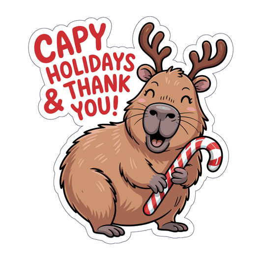 Capy Holidays and Thank You - Adorable Capybara Winter Christmas Sticker