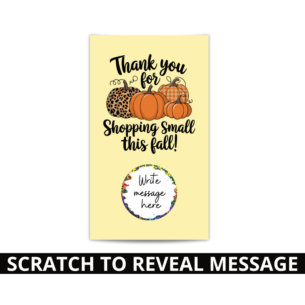 Pumpkin thank you scratch off card, Thank you for shopping small card, Fall scratch off card, Small business thank you, Autumn scratch off, Pumpkin thank you card, Fall-themed scratch off, Shop small scratch off, Cozy fall thank you, Thanksgiving scratch card, Seasonal thank you card, Fall gratitude card, Customer appreciation scratch off, Small business appreciation, Fall scratch off game, Thank you for supporting small business, Autumn customer appreciation, Harvest thank you card, Rustic fall thank you, 