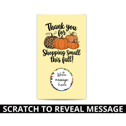 Pumpkin thank you scratch off card, Thank you for shopping small card, Fall scratch off card, Small business thank you, Autumn scratch off, Pumpkin thank you card, Fall-themed scratch off, Shop small scratch off, Cozy fall thank you, Thanksgiving scratch card, Seasonal thank you card, Fall gratitude card, Customer appreciation scratch off, Small business appreciation, Fall scratch off game, Thank you for supporting small business, Autumn customer appreciation, Harvest thank you card, Rustic fall thank you, 