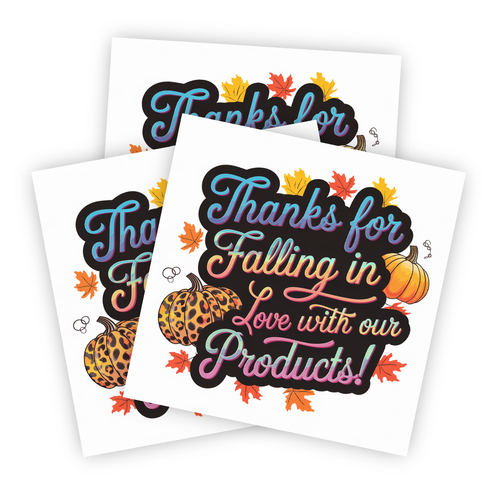 Fall pumpkin sticker, Thanks for falling in love sticker, Autumn thank you sticker, Pumpkin thank you sticker, Customer appreciation sticker, Fall-themed product label, Pumpkin spice season, Small business sticker, Fall vibes sticker, Customer love sticker, Handmade thank you, Cozy autumn sticker, Thanksgiving sticker, Fall season label, Cute pumpkin sticker, Grateful for customers, Fall product label, Pumpkin patch vibes, Seasonal thank you, Warm fall vibes, Rustic fall sticker, Harvest season thank you