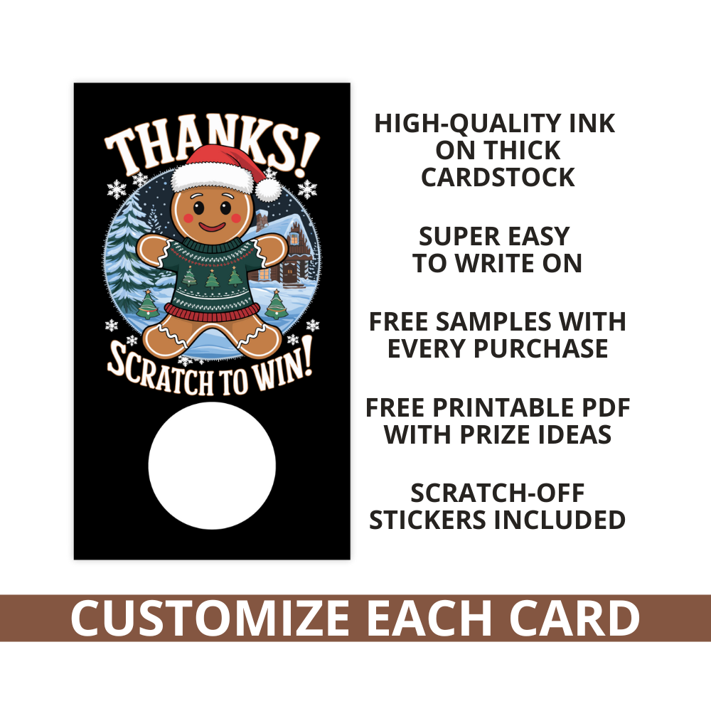 Christmas scratch-off card, Gingerbread man card, Holiday scratch-off game, Winter party game, Christmas party favors, Scratch-off Christmas card, Gingerbread party theme, Holiday giveaway card, Christmas game card, Gingerbread man scratcher, DIY scratch-off card, Festive holiday card, Gingerbread decoration, Scratch-off holiday fun, Winter party scratcher, Christmas card game, Gingerbread contest card, Christmas prize card, Holiday scratch-and-win, Winter-themed scratcher, Personalized scratch-off, Holiday