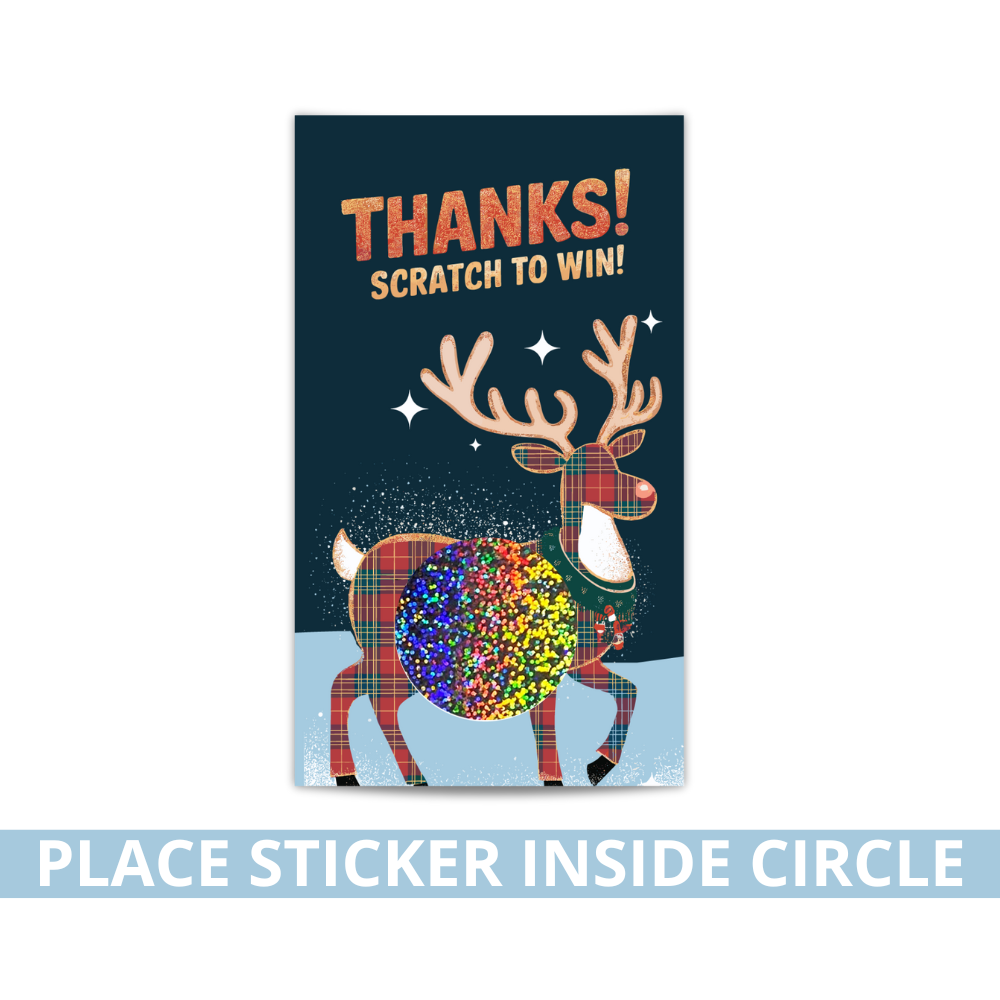 Christmas loyalty card, Rudolph scratch-off card, Holiday reward card, Winter loyalty scratcher, Rudolph loyalty card, Christmas scratch-and-win, Holiday scratch-off game, Winter reward card, Rudolph-themed scratcher, Festive loyalty card, Holiday giveaway card, Christmas promotional card, Rudolph prize card, Holiday incentive card, Winter scratch-off rewards, Festive reward card