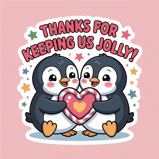 Thanks for Keeping us Jolly Cute Penguins Candy Cane Heart Sticker