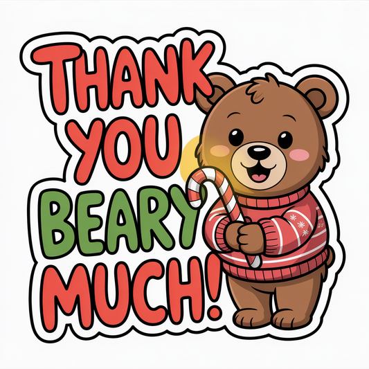 Thank You Beary Much Cute Bear Cub Candy Cane Sticker
