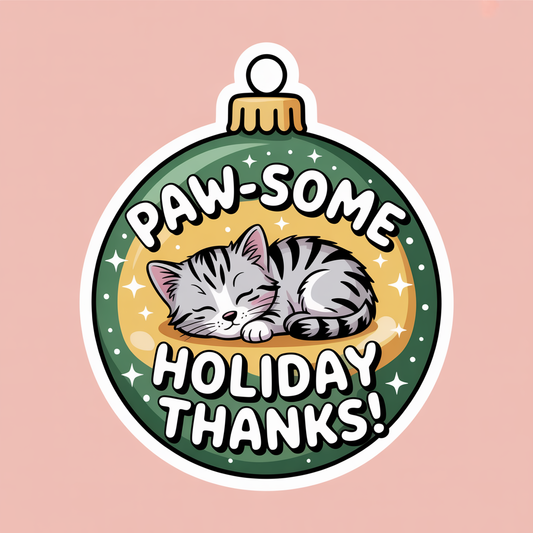 Pawsome Cute Kitten Holiday Thanks Christmas Ornament Sticker