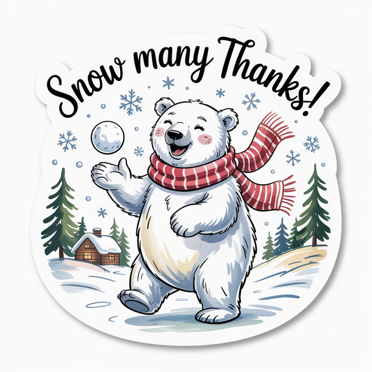 Snow Many Thanks Cute Polar Bear Winter Christmas Sticker
