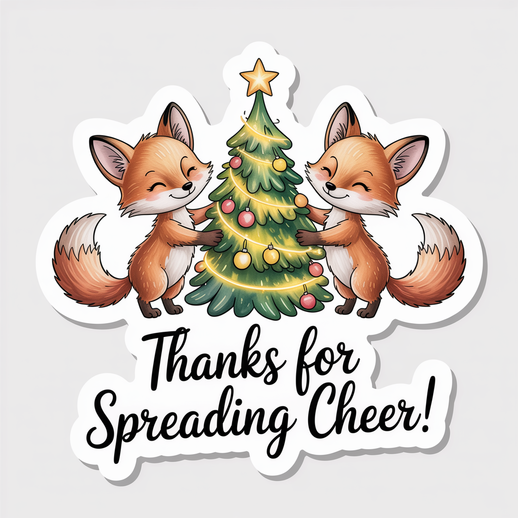 Thanks for Spreading Cheer Cut Fox Christmas Tree Sticker