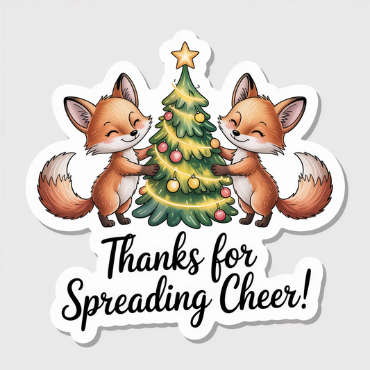 Thanks for Spreading Cheer Cut Fox Christmas Tree Sticker