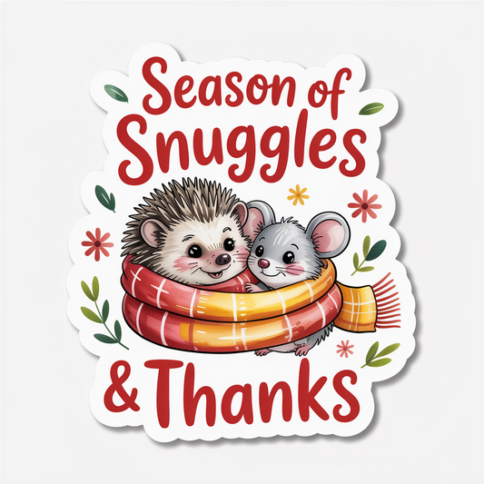 Cute Hedgehog and Mouse Season of Snuggles & Thanks Sticker