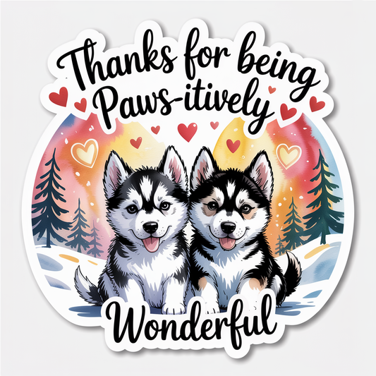 Thanks for being Pawsitively Wonderful Husky Puppy Winter Christmas Sticker