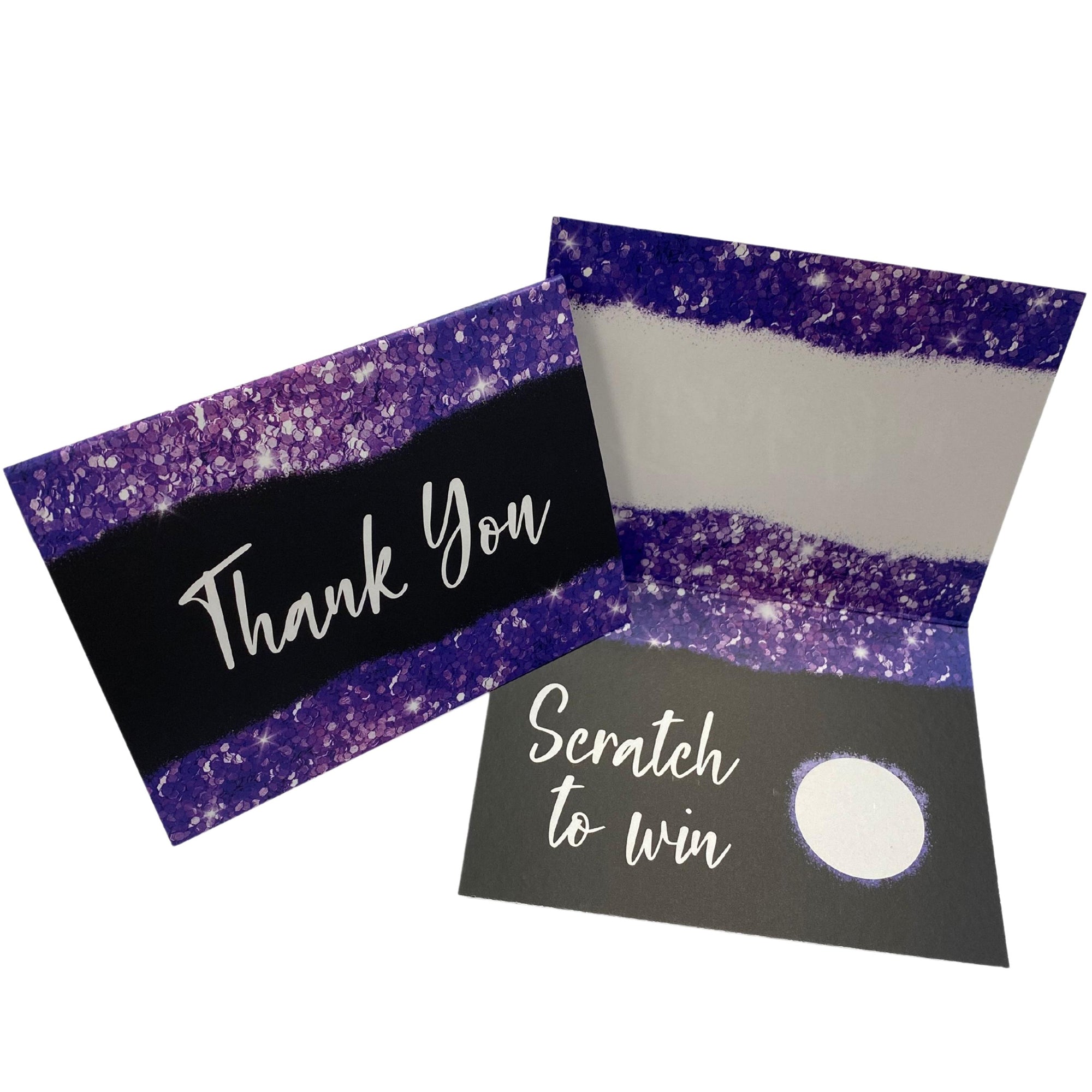 Purple Glitter Thank You Folded Scratch Cards