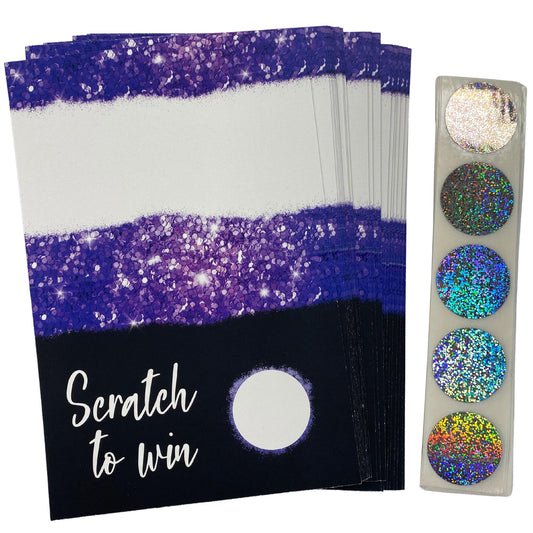 Purple Glitter Thank You Folded Scratch Cards with glitter sparkle rainbow scratch off stickers